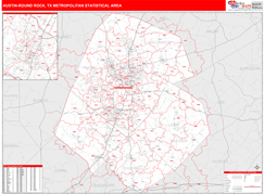 Austin-Round Rock Metro Area Digital Map Red Line Style